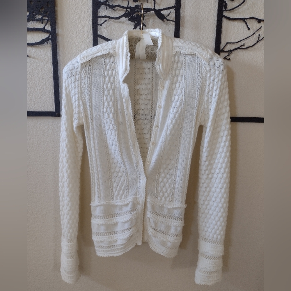Vintage Ralph Lauren Blue Label Cardigan Cotton Pointelle knit sweater size Smal